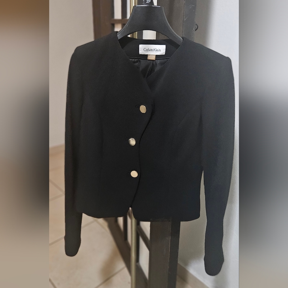 Calvin Klein Women's Black Blazer with Gold Buttons